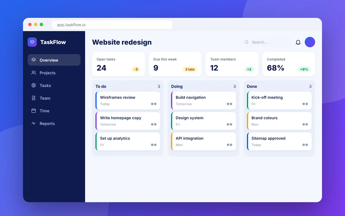Project Management Tool — sample design preview