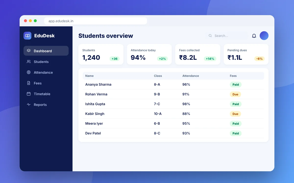 School & Institute Management System — sample design preview