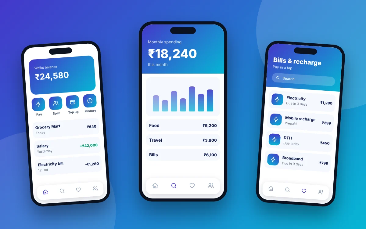 UPI Wallet & Expense Tracker App — sample design preview